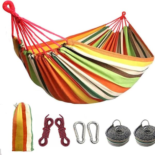 Unbranded 8.5 ft. 2 Person Cotton Canvas Hammock 450lbs Portable Camping Hammock with Carrying Bag( Orange )