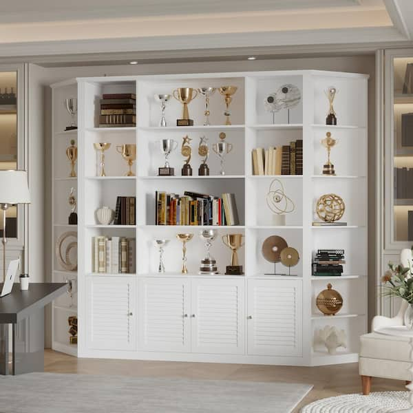 White 78.7 in. H Accent Storage Cabinet, Office Storage Cabinet, Sideboard, Bookcase with Sheleves and 4-Doors