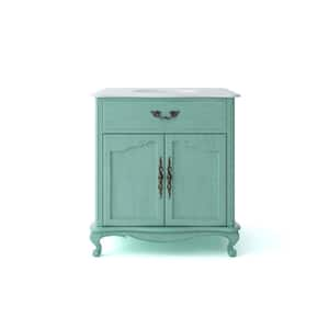 Provence 33 in. W x 22 in. D x 35 in. H Single Sink Freestanding Bath Vanity in Vintage Turquoise with White Marble Top