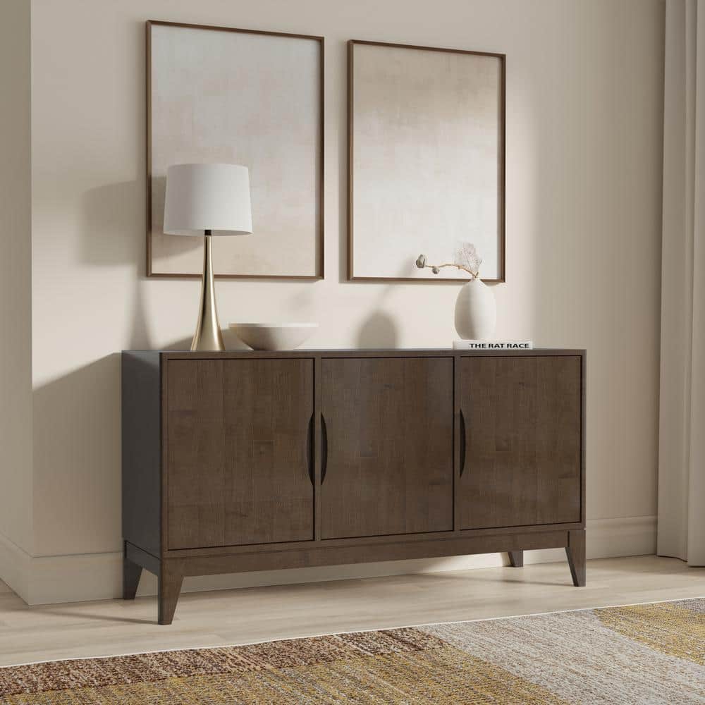 Harper Walnut Brown Solid Hardwood Mid Century Modern Sideboard Buffet