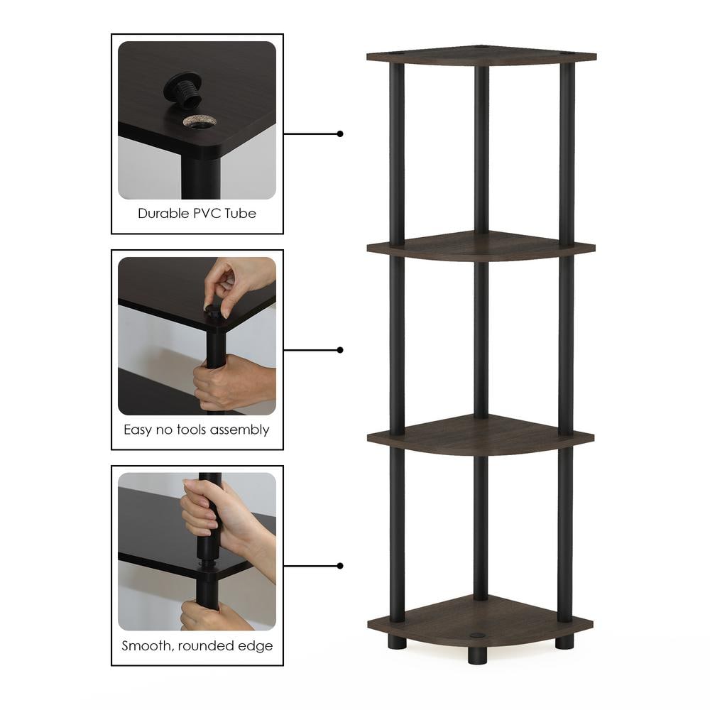 Furinno Dark Brown and Black 4-Tier Corner Shelf
