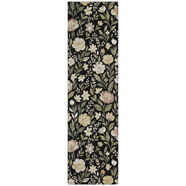 Chantille Machine Washable Indoor/Outdoor Abstract ACN2438 Black 2 ft. x 7 ft. Runner Rug