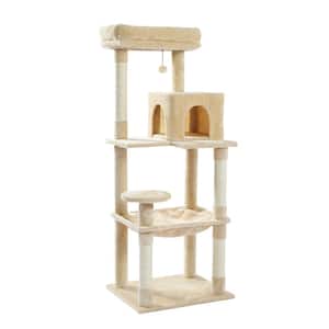 56.30 In. H Pet Cat Scratching Posts and Trees with Cozy Condo and Super Large Hammock in Beige