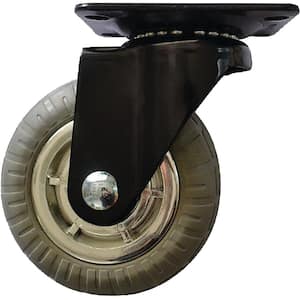 4 in. Gray Soft Rubber Chrome and Steel Swivel Plate Caster with 220 lb. Load Rating (4-Pack)