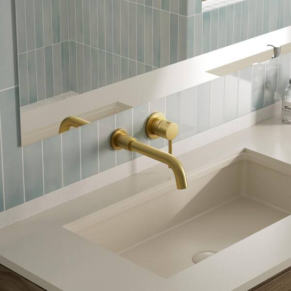 ANGELSEY Single Handle Wall-Mount Bathroom Sink Faucet Trim with Pop-Up Drain in Brushed Gold