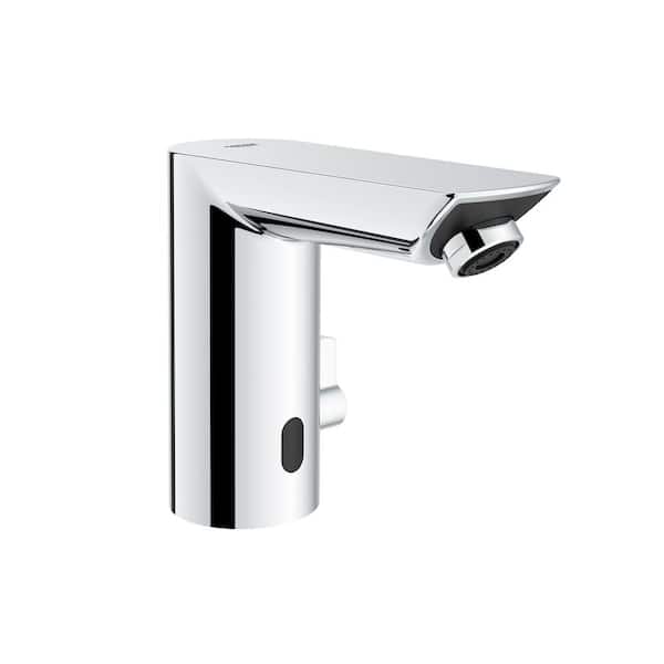 GROHE Bau Cosmopolitan Battery Powered Single Hole Touchless Bathroom Faucet with Temperature Control Lever StarLight Chrome