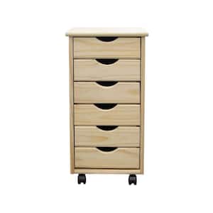 6-Drawer Solid Wood Mobile Storage Cart in Unfinished