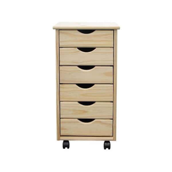 Jela-USA 6-Drawer Solid Wood Mobile Storage Cart in Unfinished