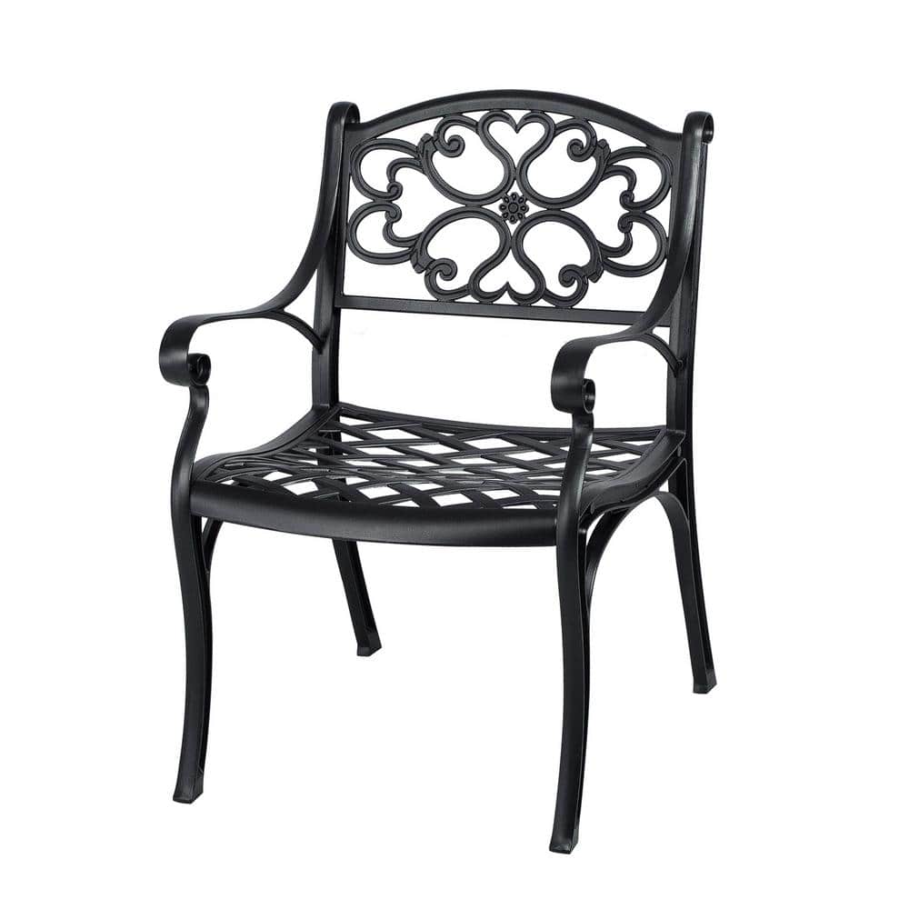 Black All-weather Cast Aluminum Outdoor Dining Chairs with Armrest, Rust-pr