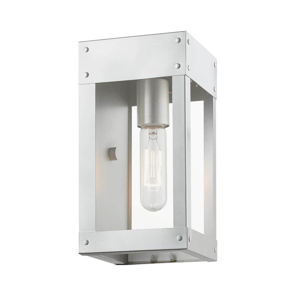 Barrett Painted Satin Nickel Outdoor Wall Lantern with Clear Glass Shade