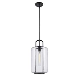 Rogue 9 in. 1-Light Black Mini Pendant Light Fixture with Clear Glass Shade