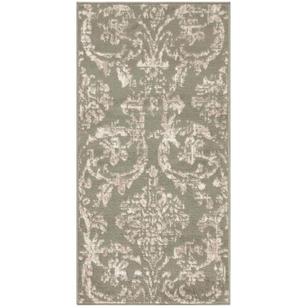 Nourison Jubilant Olive  doormat 2 ft. x 4 ft. Damask Transitional Area Rug