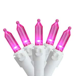 Set of 50 Pink LED Mini Christmas Lights with White Wire