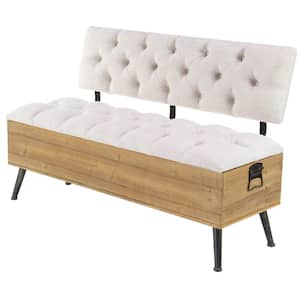 White Storage Bench with Cream Tufted Seat and Back 30 in. X 48 in. X 20 in.