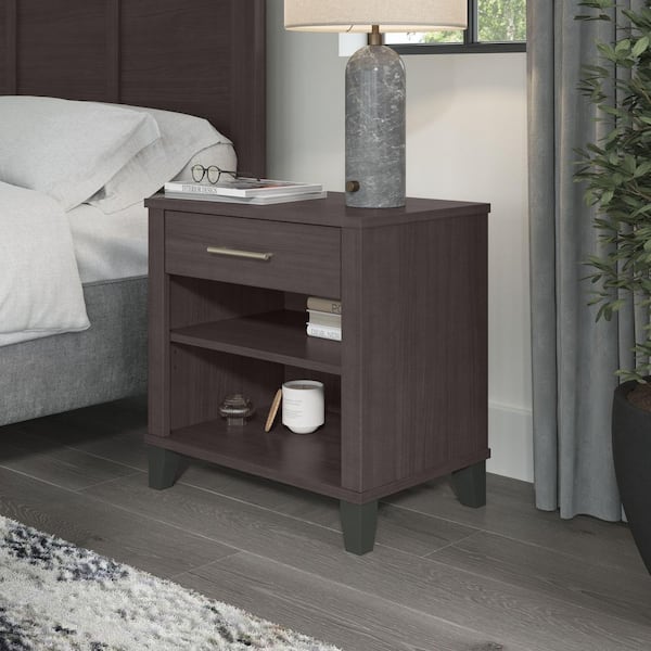 Bush Furniture Somerset 1-Drawer Storm Gray Nightstand with and Shelves in 24 in. H x 24 in. W x 16 in. D