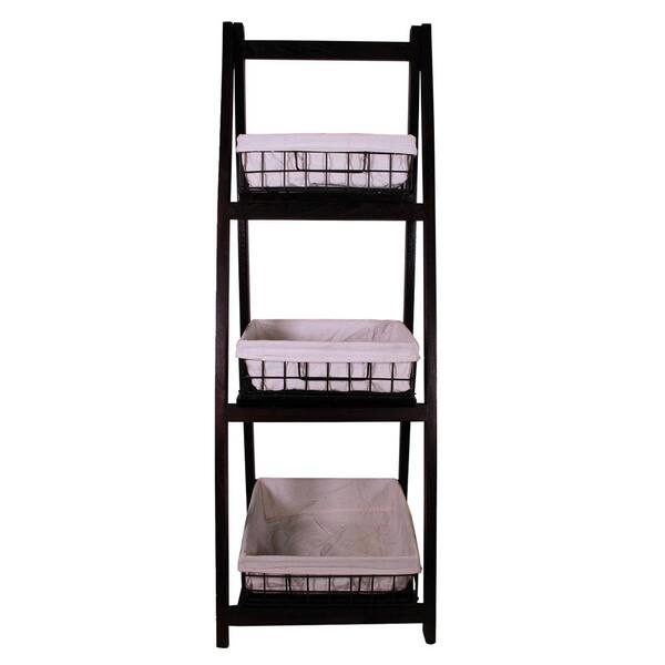 JIA HOME 15.7 in. x 44 in. Foldable Wood Shelf with 3 Foldable Metal Baskets and Liners