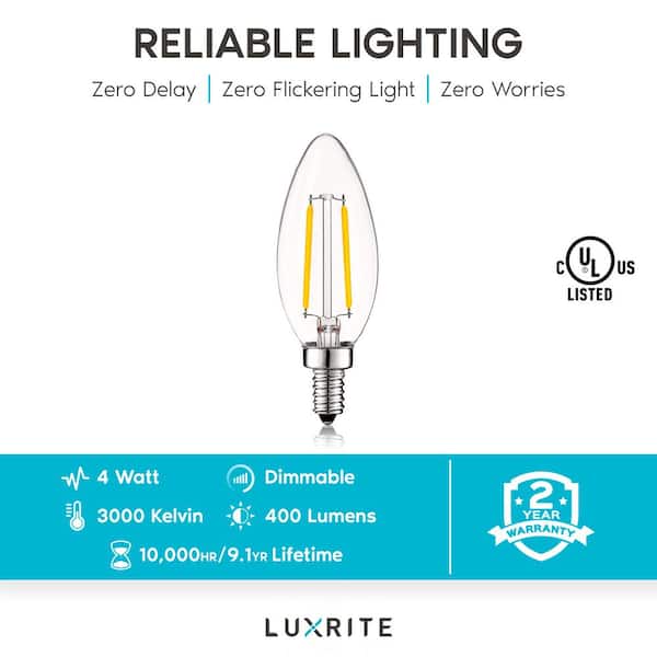40-Watt Equivalent B10 Dimmable LED Bulbs UL Listed 3000K Soft White (24-Pack)