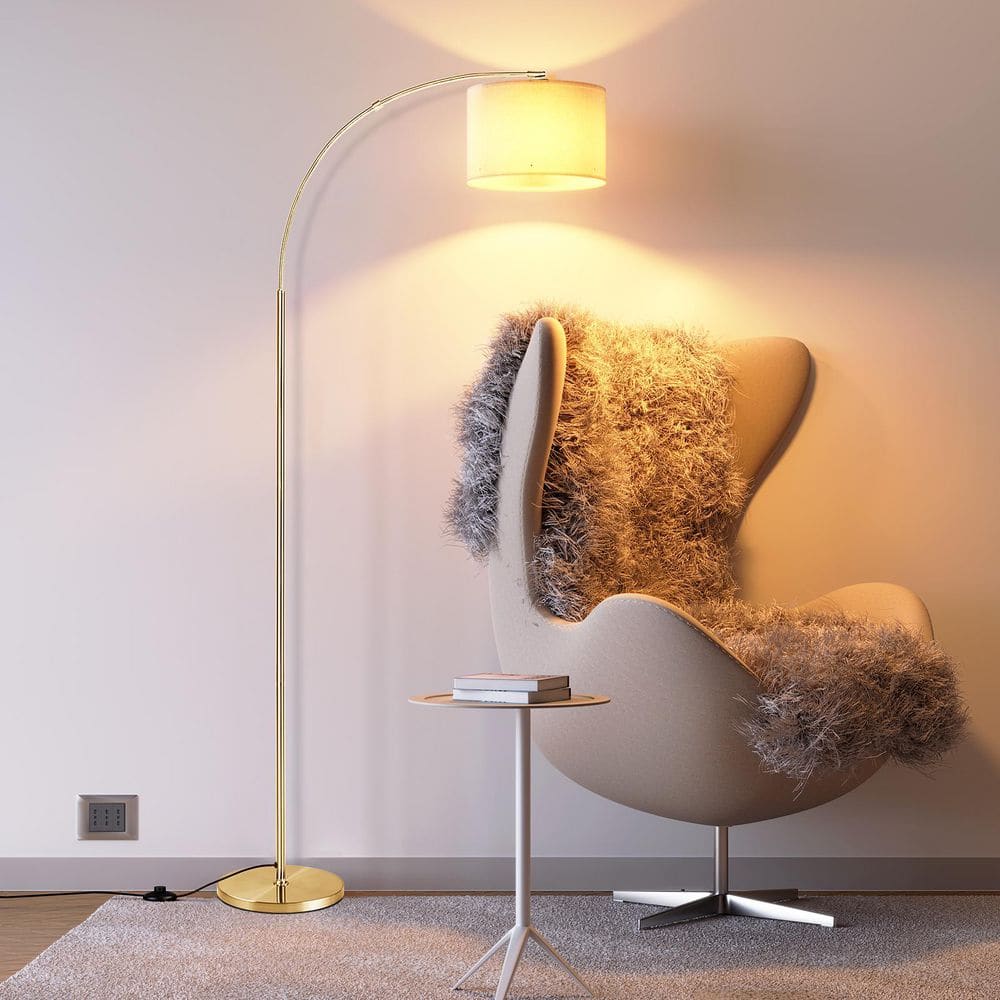 75 in. Gold Arc Floor Lamp with 3 Color Temps, Floor Lamp with 9W A19 LED Bulb with Hanging Drum Shade and Weighted Base price history on PriceWatchPro