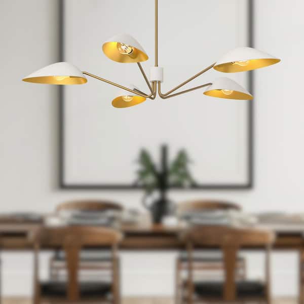 ALORA MOOD Oscar 46 in. 5 Light 60-Watt Aged Gold/White Pendant