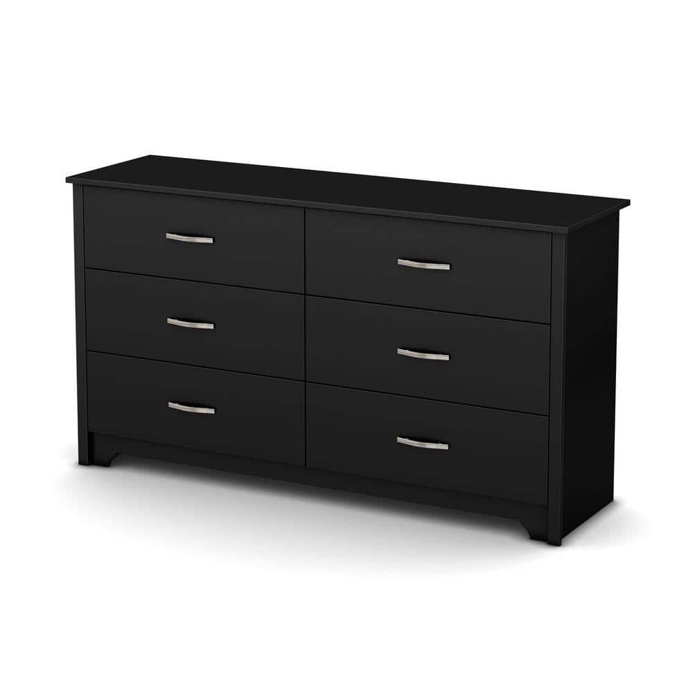 Elegant Pure Black 6-Drawer Horizontal Chest with Metal Handles