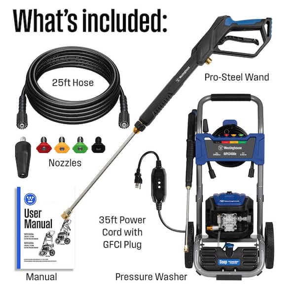 Westinghouse - 3400 PSI 2 GPM 13 Amp Electric Powered Pressure Washer with Brushless Motor, Turbo Nozzle and 5 Quick Connect Tips