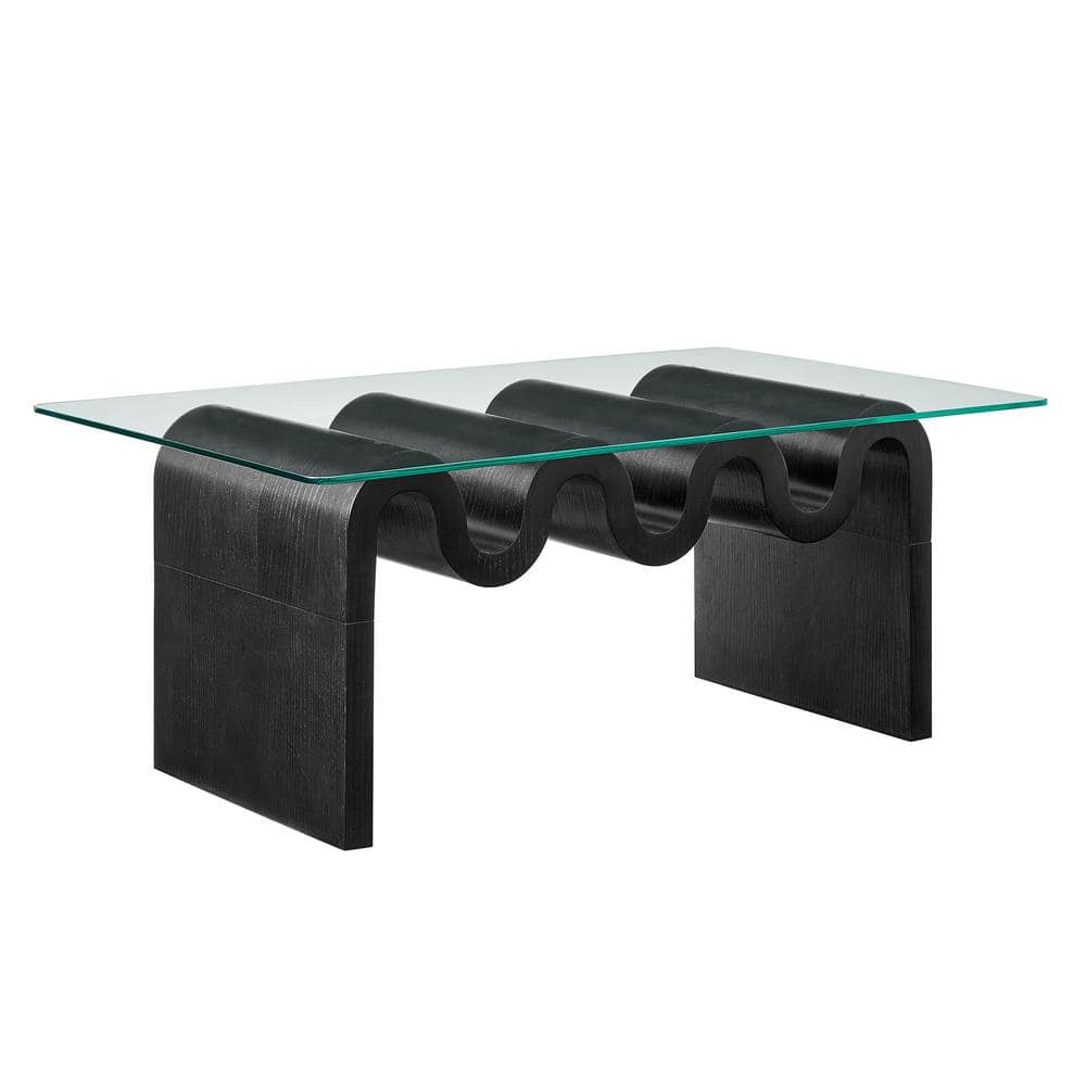 Ondine Glass and Wood Specialty Coffee Table in Black - Retro Vintage 40 in. Squiggle