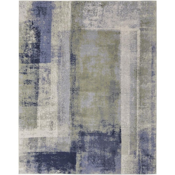 HomeRoots 8 ft. x 10 ft. Blue and Ivory Abstract Area Rug
