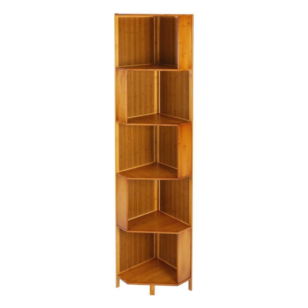 Brown 66 in. Tall Bamboo HDF 5-Shelf Bookcase Multifunctional Storage Display Bookshelf