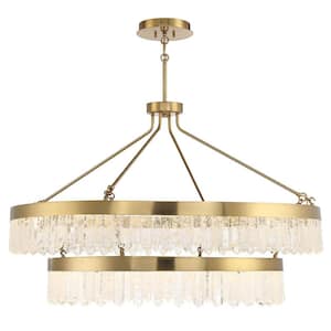 Landon 45 in. W x 29 in. H 2-Light Warm Brass Integrated LED Pendant Light with Frosted Glass Shade