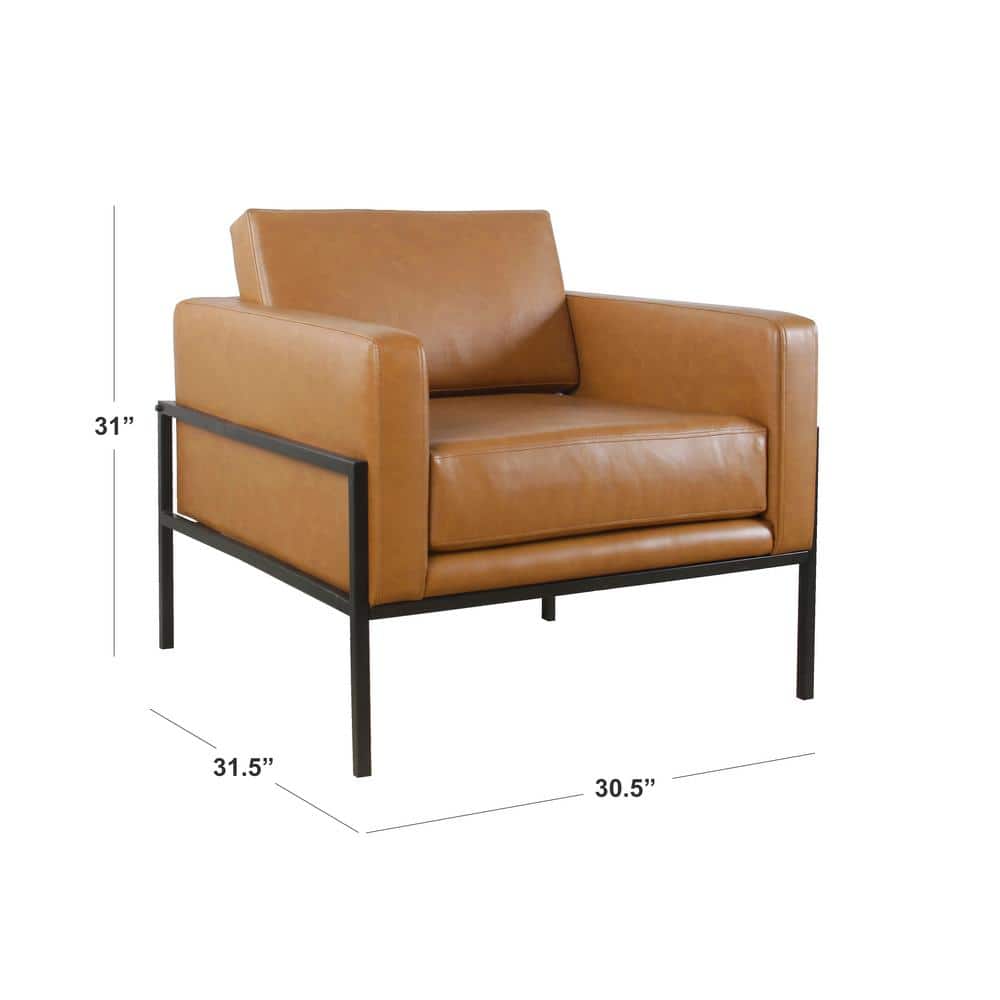 Modern Metal Frame Accent Chair Caramel Faux Leather - HomePop