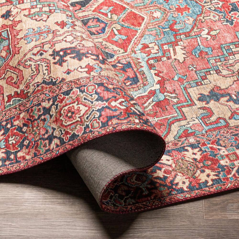 Bright Red Rectangular Synthetic Vintage Area Rug