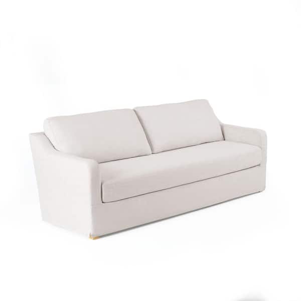 Brookside Nelle 83.5 in. Wide Slope Arm Polyester Rectangle Slipcovered Sofa with Removable Cushions in. Cream