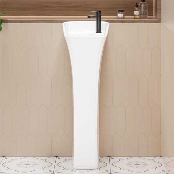 Eridanus Naples Vitreous China 34 in. Rectangular Pedestal Sink with Faucet Hole and Overflow in Crisp White