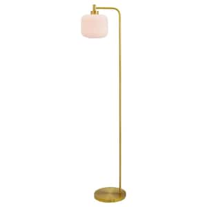 Elaine 62.75 in. Brushed Gold-Colored Floor Lamp with White Contoured Glass Shade