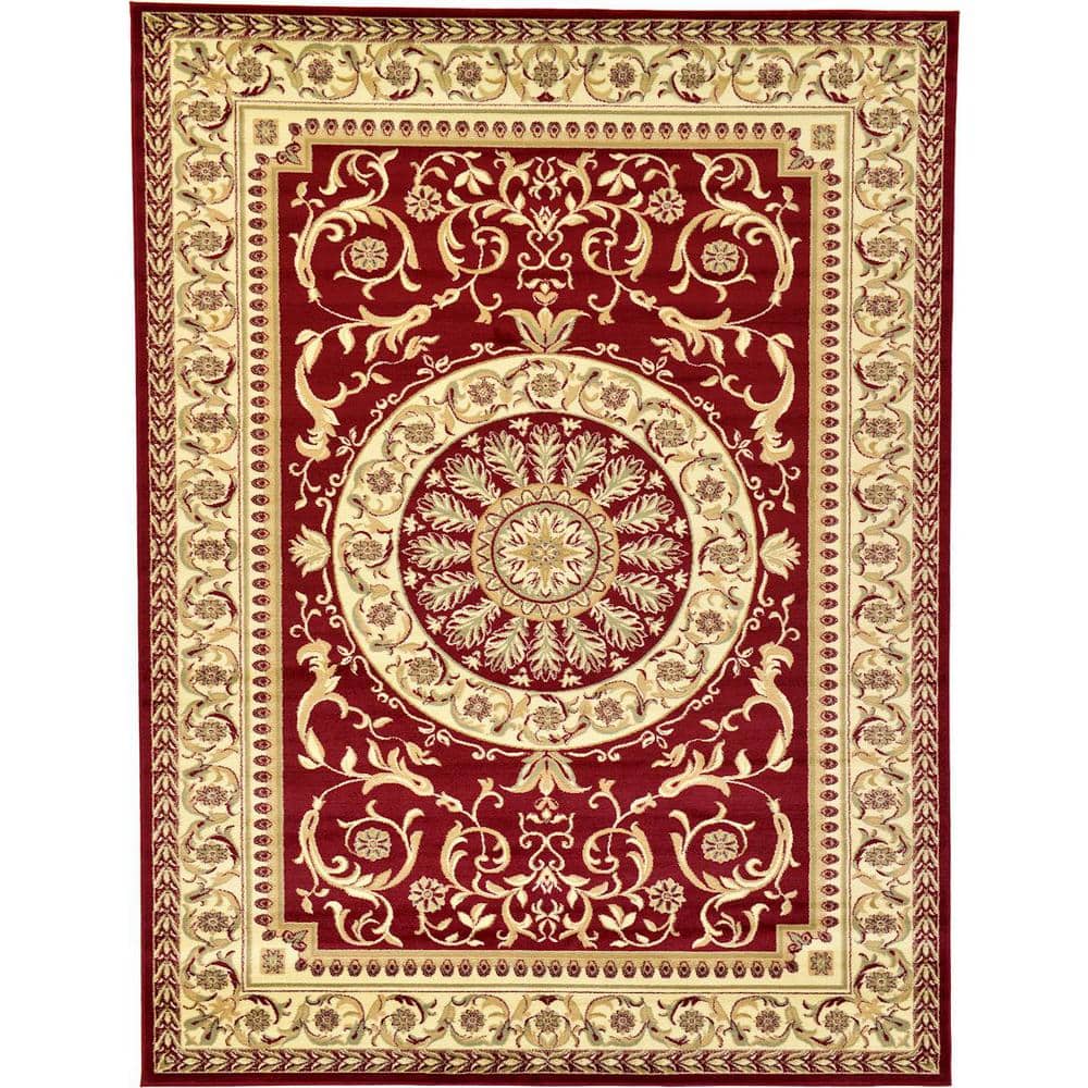Burgundy Rectangular 9' x 12' Stain-Resistant Synthetic Area Rug