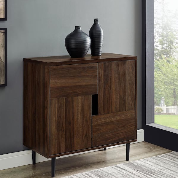 Walker Edison Furniture Company 30 in. Dark Walnut/Navy Interior Modern Accent Cabinet