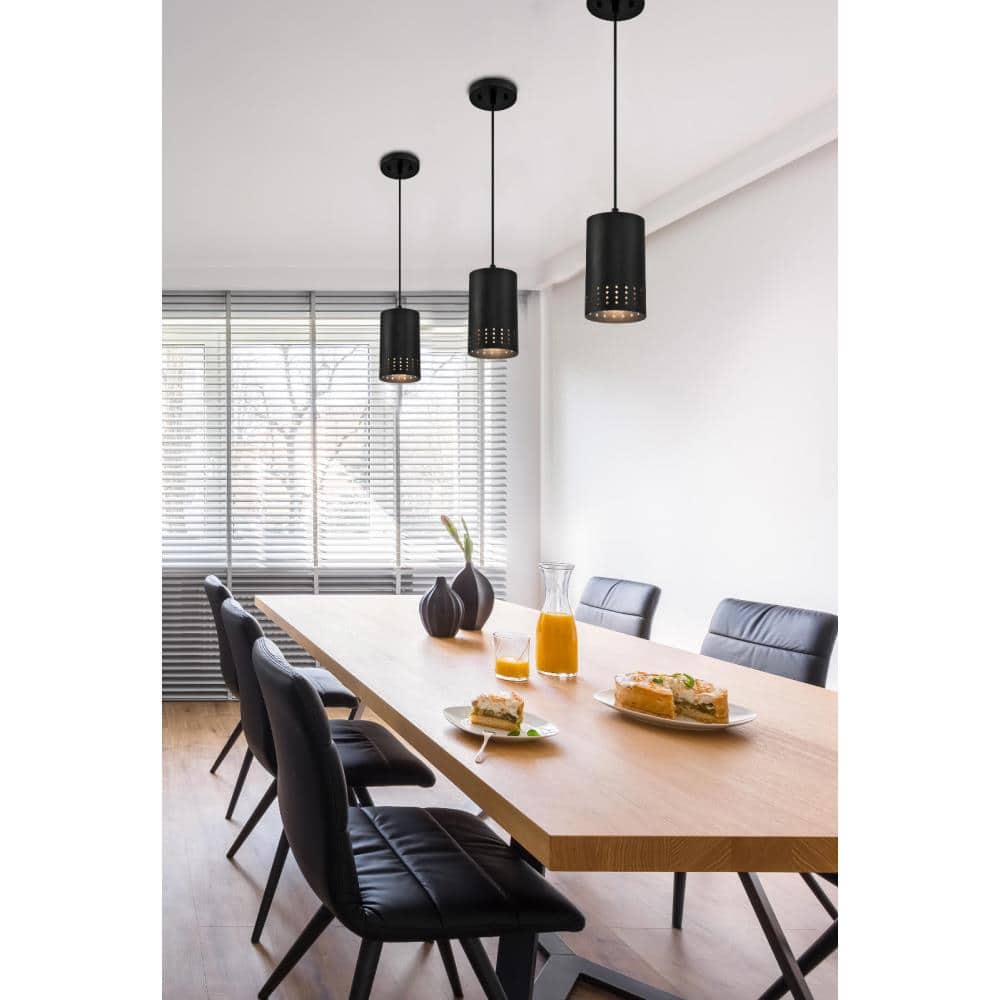 Phelps Mini Pendant Light with Perforated Metal Shade in Matte Black