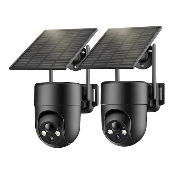 2K Color Night Vision Solar Security Cameras Wireless Outdoor 360° Panoramic View Weatherproof 2.4GHz WiFi 2-Pack