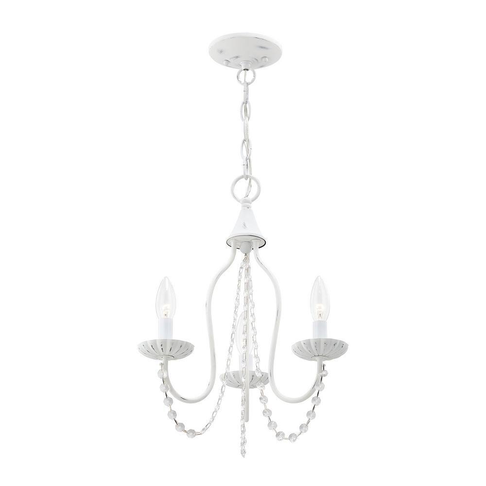 Antique White Mini Crystal 3-Light Chandelier