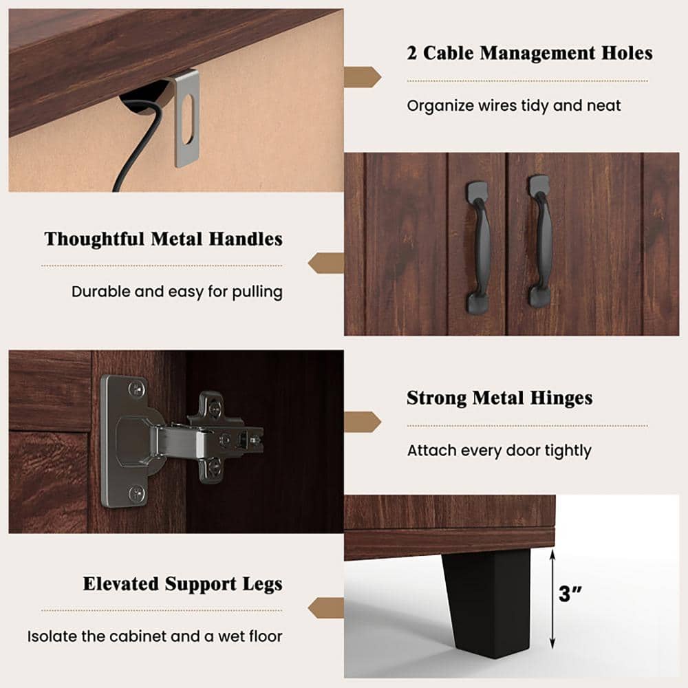Brown Wood 3-Door Buffet Sideboard with Adjustable Shelves