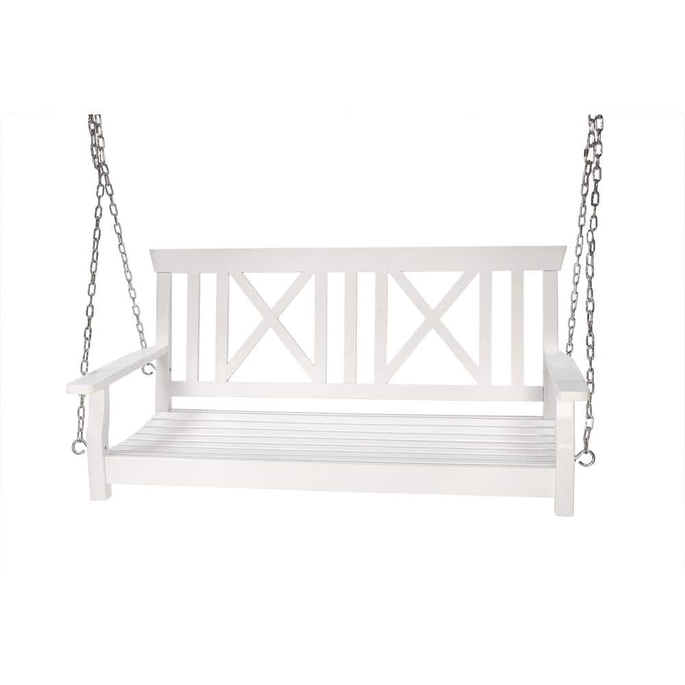 JACKPOST 4 ft. Classic Outdoor Painted White Hardwood Swing with