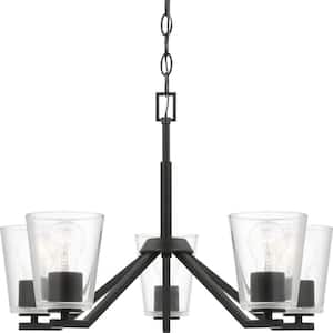 Vertex Collection 5-Light Matte Black Clear Glass Contemporary Chandelier