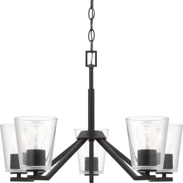 Progress Lighting Vertex Collection 5-Light Matte Black Clear Glass Contemporary Chandelier