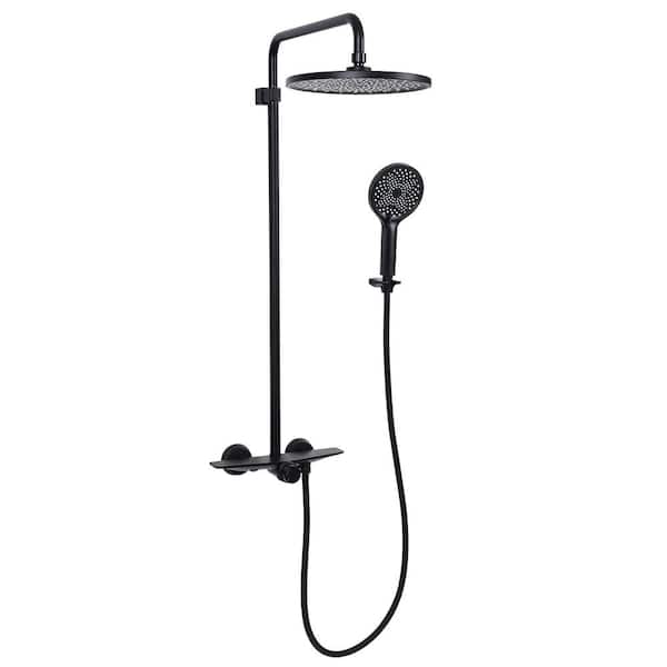 AIMADI Single Handle 3-Spray Wall Mount Shower Faucet 1.8 GPM with Ceramic Disc Valves Exposed Shower System in. Matte Black