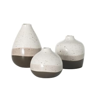 6 in. 4.5 in. and 3.75 in. Strata Stoneware Mini Bud Vase Set of 3, Multi-Colored