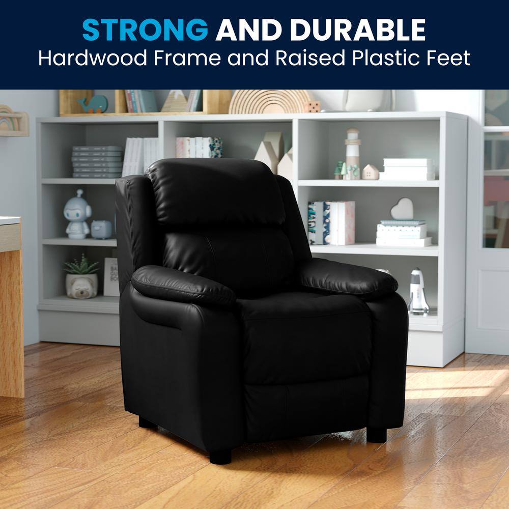 Cozy Kid's Black Microfiber Recliner with Cup Holder and Storage