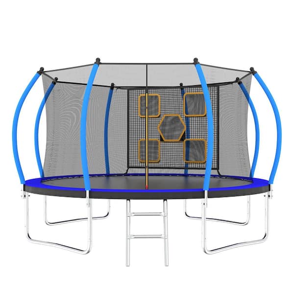 Unbranded 12 ft. Blue Outdoor Recreational Trampoline with Enclosure and Ladder