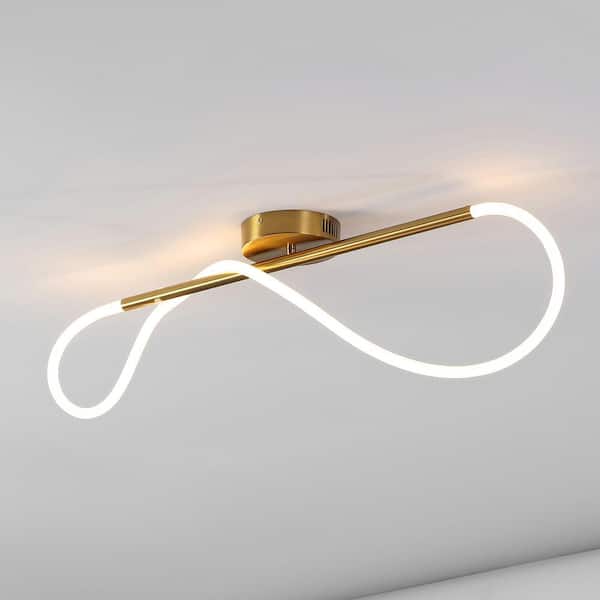 Alessio 33 in. Contemporary 360-Adjustable Silicone Neon Rope Dimmable Linear Integrated LED Flush Mount, Brass Gold