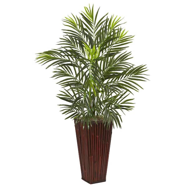 Nearly Natural Indoor Areca Artificial Palm in Bamboo Planter