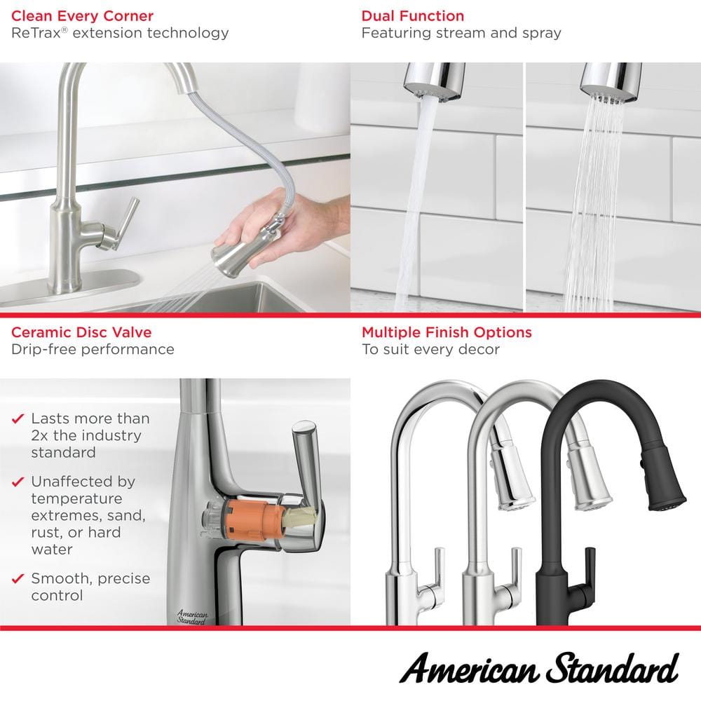 Chrome Transitional Kitchen Faucet with Pull-Down Sprayer